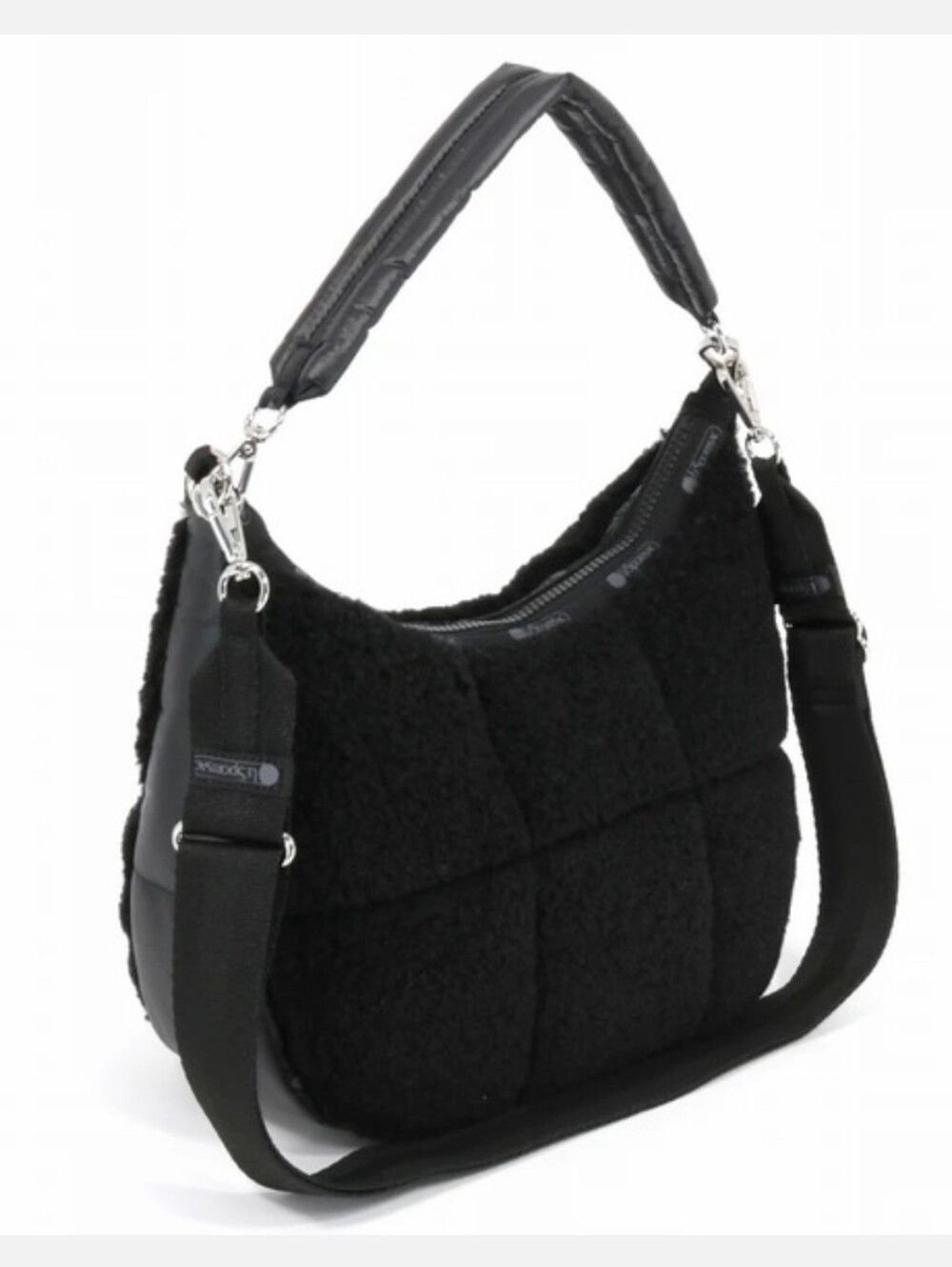 Lesportsac Puffy Sherpa North South Hobo Shoulder Bag Black NWOT